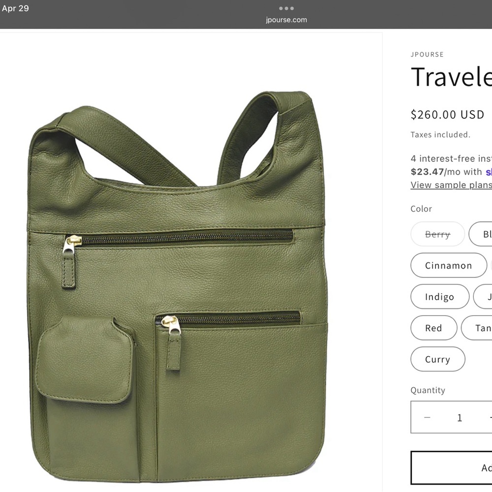 JP Ourse & Cie Pebble Leather Travel Crossbody Bag Organizer
